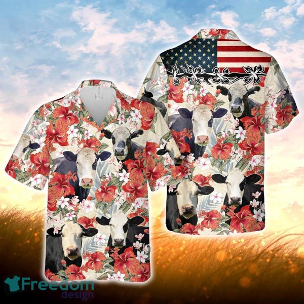 Black Baldy Hibicus Floral US Flag 3D Hawaiian Shirt For Men Women