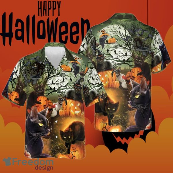 Black Cat And The Pumpkin Halloween Hawaiian Shirt