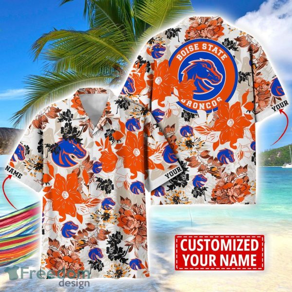 Boise State Broncos Aloha 3D Hawaiian Shirt Flower Sport Team Beach Shirt Custom Name