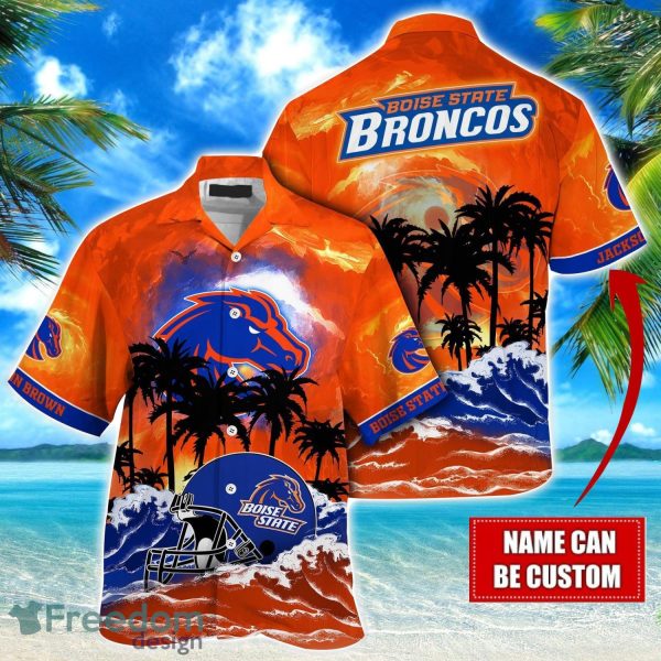 Boise State Broncos NCAA Hawaiian Shirt Coconut Tree Waves Beach Hawaii Shirt Custom Name For Fans