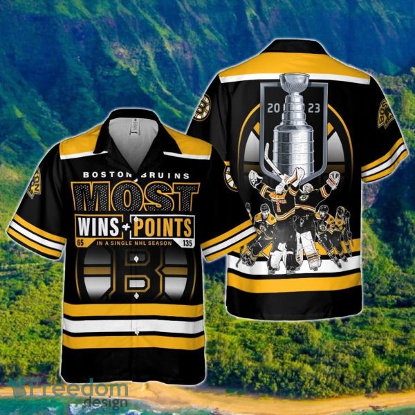 Boston Bruins Most Wins Points 2023 Hoskey Pattern Print 3D Hawaiian Shirt