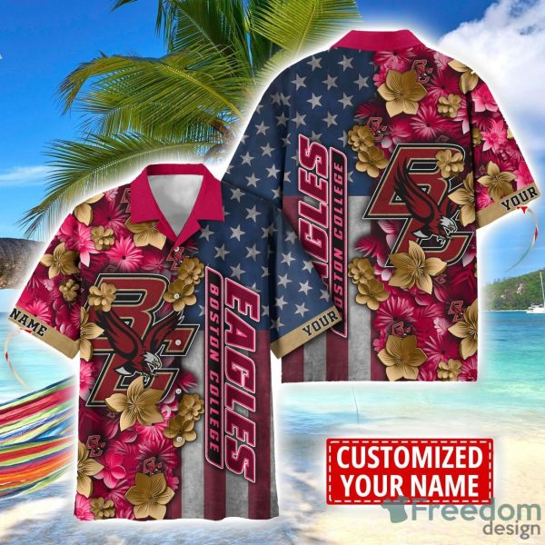 Boston College Eagles Custom name USA Flag 4th July Independence Day Hawaiian Shirt