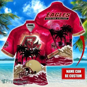 Boston College Eagles NCAA Hawaiian Shirt Coconut Tree Waves Beach Hawaii Shirt Custom Name For Fans