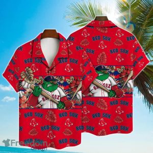 Boston Red Sox Mascot And Leaves Tropical Pattern Hawaiian Shirt For Fans