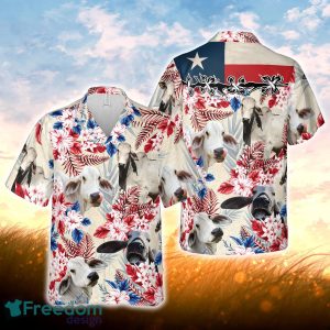 Brahman Cattle Texas Flag Hawaiian Flowers All Over Printed 3D Hawaiian Shirt For Men Women