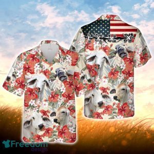 Brahman Hibicus Floral US Flag 3D Hawaiian Shirt For Men Women