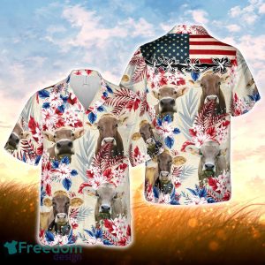 Brown Swiss Pattern US FLAG Hawaiian Shirt For Men Women