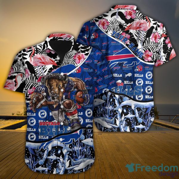 Buffalo Bills NFL Custom Name Flamigo Ocean Fishes Tropical Aloha Hawaiian Shirt