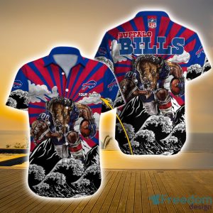 Buffalo Bills NFL Custom Name Wave And Sun Vintage Short Sleeve Hawaiian Shirt