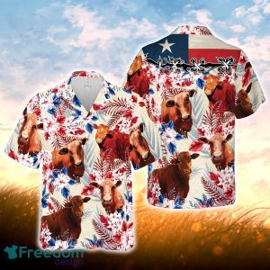 Cattle Texas Flag Hawaiian Flowers All Over Printed 3D Hawaiian Shirt For Men Women