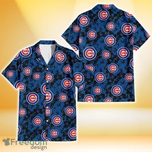 Chicago Cubs Black Dark Blue Hibiscus Black Background 3D Hawaiian Shirt Gift For Fans