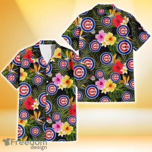 Chicago Cubs Colorful Hibiscus Green Leaf Back Background 3D Hawaiian Shirt Gift For Fans