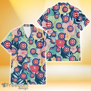 Chicago Cubs Colorful Sketch Hibiscus Dark Green Background 3D Hawaiian Shirt Gift For Fans