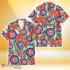 Chicago Cubs Coral Hibiscus Green Leaf Beige Background 3D Hawaiian Shirt Gift For Fans