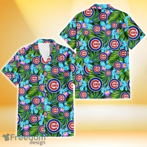 Chicago Cubs Electro Color Hibiscus Black Background 3D Hawaiian Shirt Gift For Fans