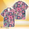 Chicago Cubs Light Pink Hibiscus Pale Green Leaf Black Background 3D Hawaiian Shirt Gift For Fans