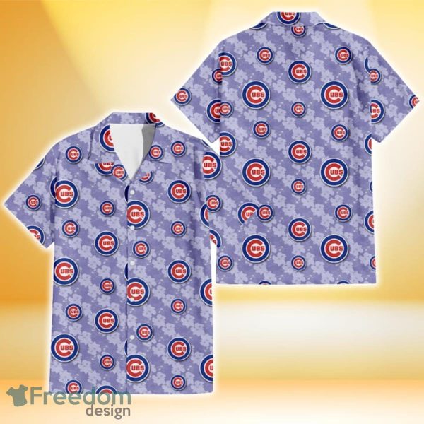 Chicago Cubs Light Purple Hibiscus Pattern Stripe Powder Purple 3D Hawaiian Shirt Gift For Fans