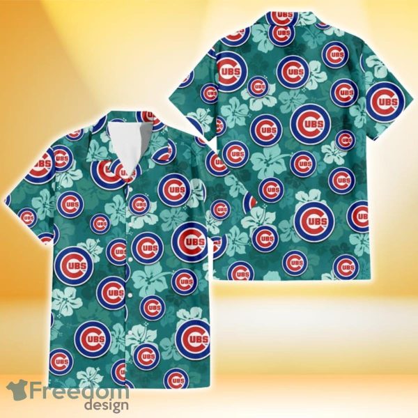 Chicago Cubs Light Sea Green Hibiscus Green Background 3D Hawaiian Shirt Gift For Fans