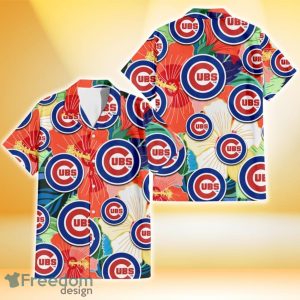 Chicago Cubs Orange White Tropical Hibiscus Green Leaf 3D Hawaiian Shirt Gift For Fans