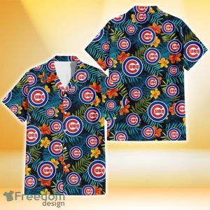 Chicago Cubs Orange Yellow Green Leaf Black Background 3D Hawaiian Shirt Gift For Fans