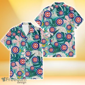 Chicago Cubs Pastel Hibiscus Palm Leaf Tiny Dot Green Background 3D Hawaiian Shirt Gift For Fans