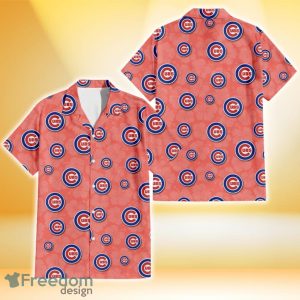 Chicago Cubs Peach Puff Hibiscus Tomato Orange Background 3D Hawaiian Shirt Gift For Fans