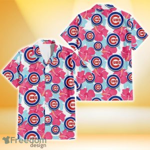 Chicago Cubs Pink Blue Hibiscus White Background 3D Hawaiian Shirt Gift For Fans