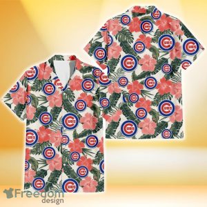 Chicago Cubs Pink Coral Hibiscus Banana Leaf Beige Background 3D Hawaiian Shirt Gift For Fans