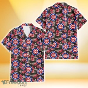 Chicago Cubs Pink Hibiscus Orchid Brown Background 3D Hawaiian Shirt Gift For Fans