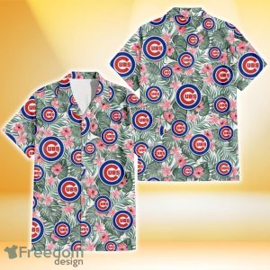 Chicago Cubs Pink Hibiscus Porcelain Flower Tropical Leaf White Background 3D Hawaiian Shirt Gift For Fans