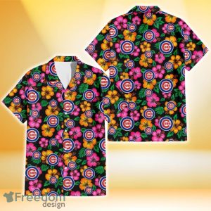 Chicago Cubs Pink Orange Black Background 3D Hawaiian Shirt Gift For Fans