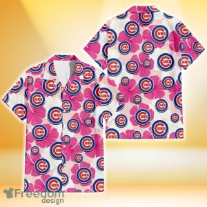 Chicago Cubs Pink White Hibiscus Misty Rose Background 3D Hawaiian Shirt Gift For Fans