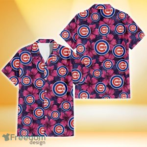 Chicago Cubs Plum Vilolet Hibiscus Dark Navy Leaf Black 3D Hawaiian Shirt Gift For Fans