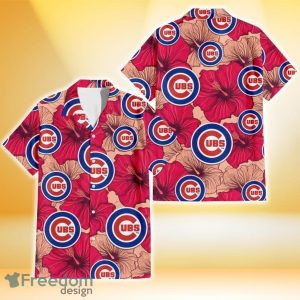 Chicago Cubs Red Beige Hibiscus Beige Background 3D Hawaiian Shirt Gift For Fans