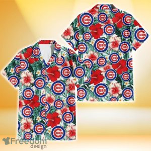 Chicago Cubs Red Coral Hibiscus White Porcelain Flower Banana Leaf 3D Hawaiian Shirt Gift For Fans