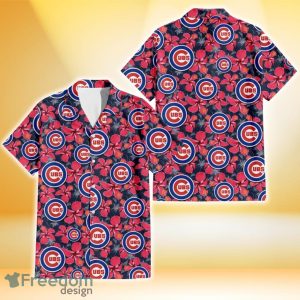 Chicago Cubs Red Hibiscus Dark Gray Background 3D Hawaiian Shirt Gift For Fans