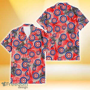 Chicago Cubs Red Hibiscus Gray Leaf Gainsboro Background 3D Hawaiian Shirt Gift For Fans