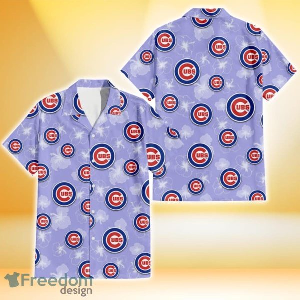 Chicago Cubs Sketch White Hibiscus Violet Background 3D Hawaiian Shirt Gift For Fans