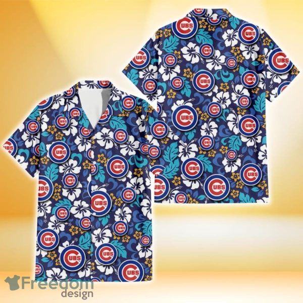 Chicago Cubs White Hibiscus Ceramic Style Navy Background 3D Hawaiian Shirt Gift For Fans