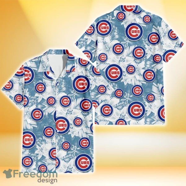 Chicago Cubs White Hibiscus Orchid Light Blue Background 3D Hawaiian Shirt Gift For Fans