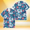 Chicago Cubs White Hibiscus Turquoise Banana Leaf Navy Background 3D Hawaiian Shirt Gift For Fans