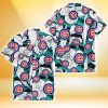 Chicago Cubs White Hibiscus Turquoise Wave Black Background 3D Hawaiian Shirt Gift For Fans