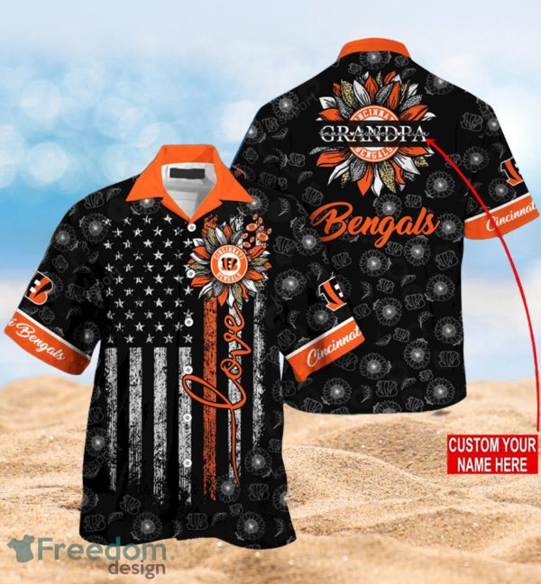 Cincinnati Bengals NFL Custom Name Sunflowers Love And American Flag Hawaiian Shirt Full Over Print