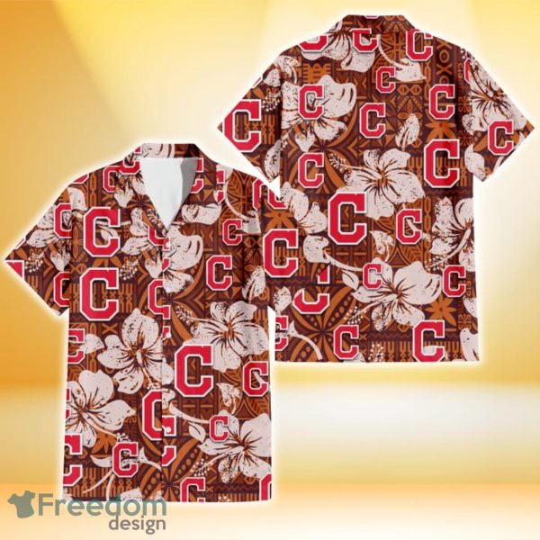 Cleveland Indians Bisque Hibiscus Brown Pattern 3D Hawaiian Shirt Gift For Fans