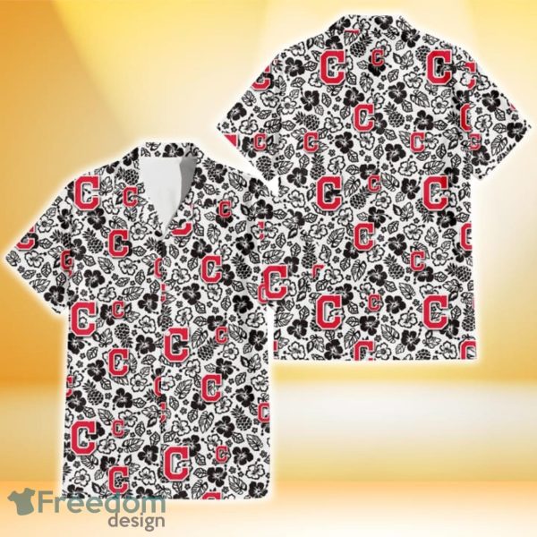 Cleveland Indians Black And White Hibiscus Leaf White Background 3D Hawaiian Shirt Gift For Fans