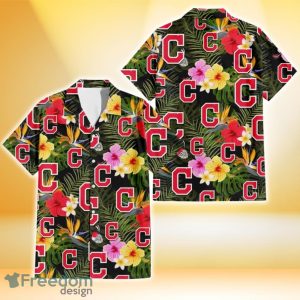 Cleveland Indians Colorful Hibiscus Green Leaf Back Background 3D Hawaiian Shirt Gift For Fans