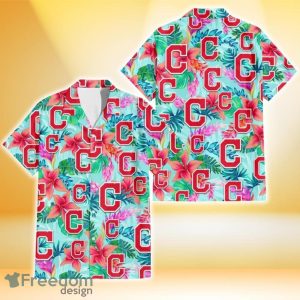 Cleveland Indians Coral Porcelain Flower Violet Orchid Light Blue Background 3D Hawaiian Shirt Gift For Fans