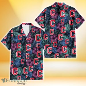 Cleveland Indians Dark Magenta Green Leaf Black Background 3D Hawaiian Shirt Gift For Fans