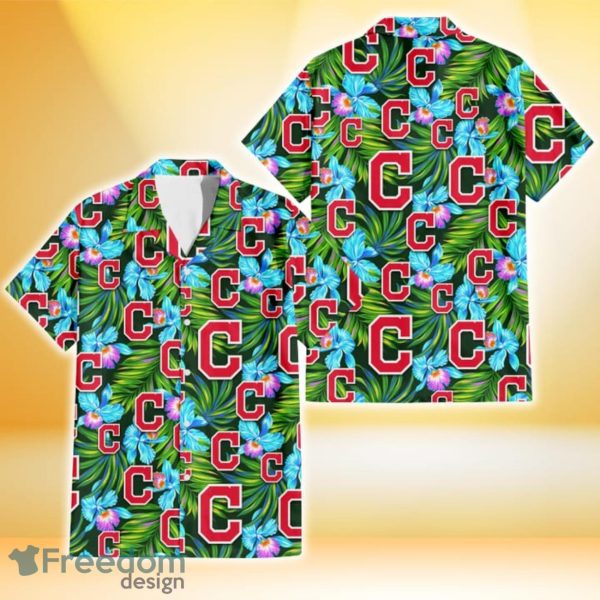 Cleveland Indians Electro Color Hibiscus Black Background 3D Hawaiian Shirt Gift For Fans