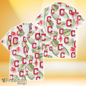 Cleveland Indians Light Salmon Hibiscus Green Leaf White Background 3D Hawaiian Shirt Gift For Fans